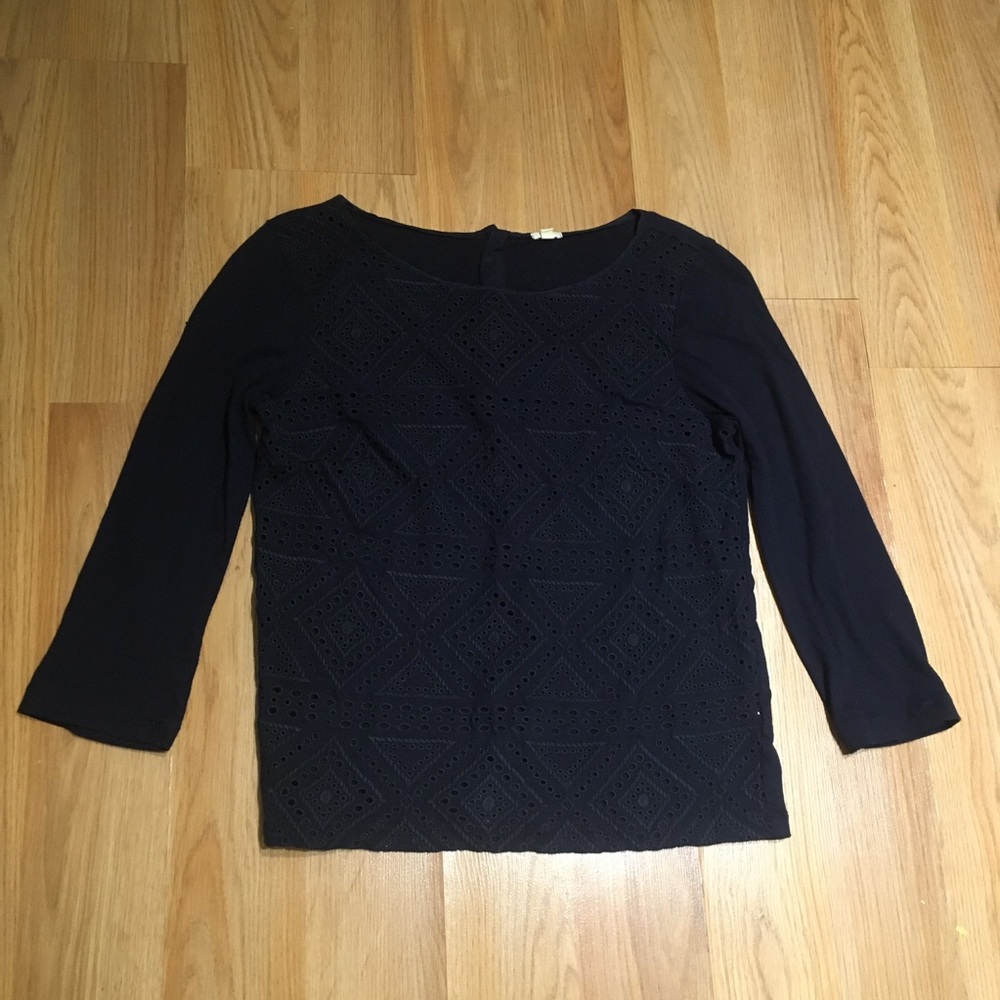 J. Crew Navy Eyelet Front Cotton Shirt, Size XS